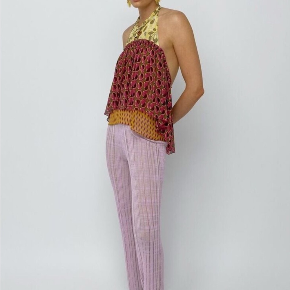 NWT Colorful Chiffon Halter Top with Leaf Pattern